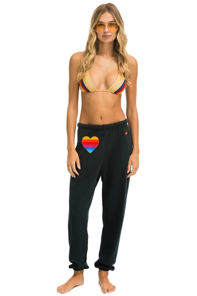 Women Bottoms Aviator Nation RAINBOW HEART STITCH SWEATPANTS 8211 CHARCOAL