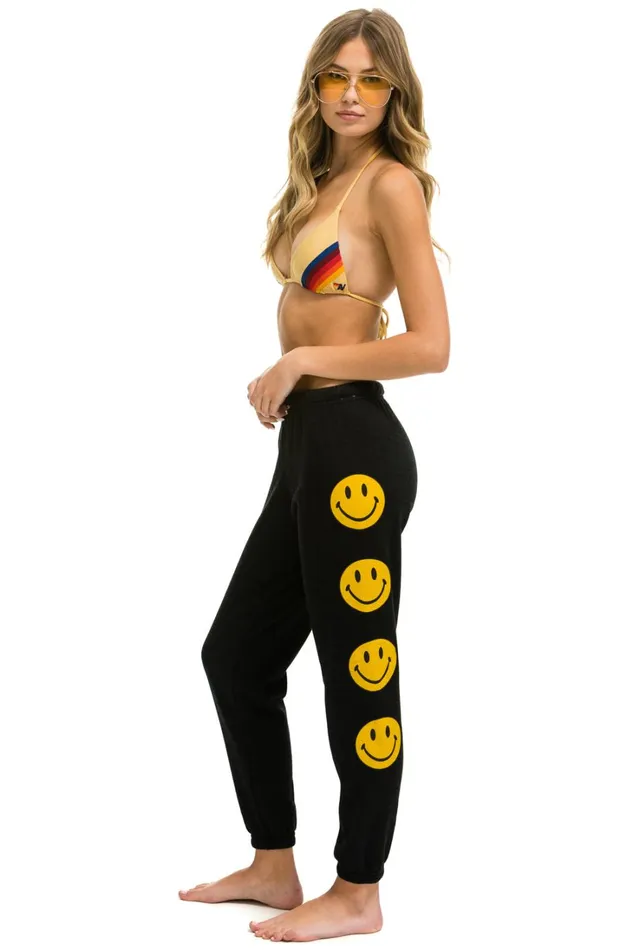 Women Bottoms Aviator Nation SMILEY 2 LIGHT WEIGHT SWEATPANTS 8211 BLACK