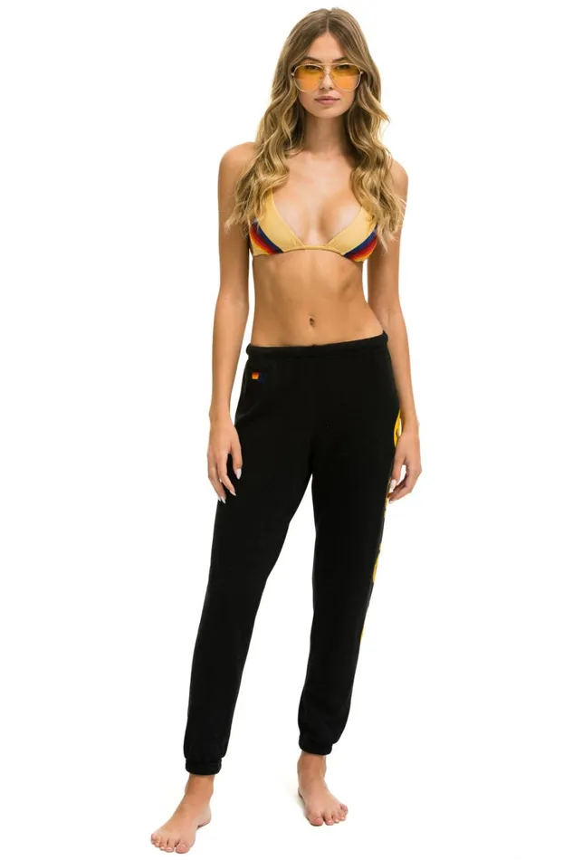 Women Bottoms Aviator Nation SMILEY 2 LIGHT WEIGHT SWEATPANTS 8211 BLACK
