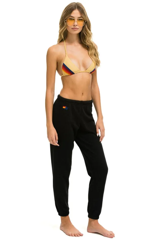 Women Bottoms Aviator Nation SMILEY 2 LIGHT WEIGHT SWEATPANTS 8211 BLACK