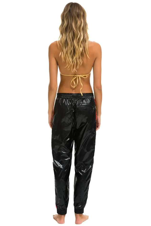 Women Bottoms Aviator Nation WOMEN039S 5 STRIPE WIND PANTt BLACK GLOSSY Women Bottoms Aviator Nation WOMEN039S 5 STRIPE WIND PANTt BLACK GLOSSY
