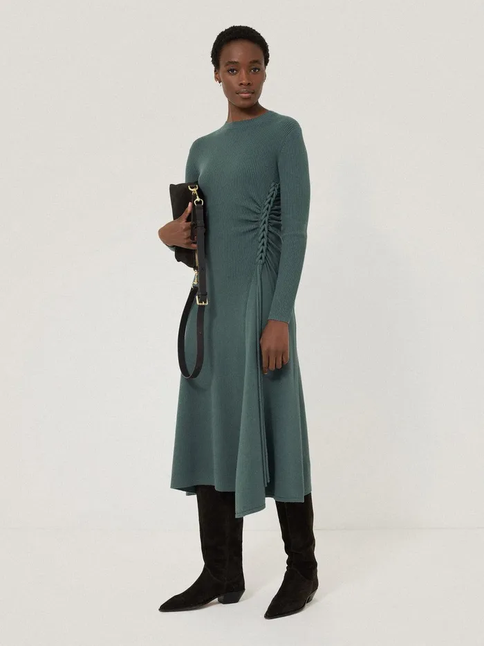 Women Braided Knit Dress Blue Jigsaw Dresses and Jumpsuits
