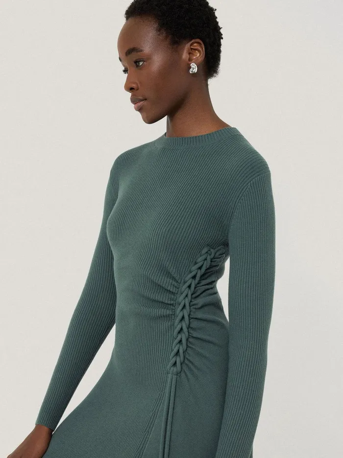 Women Braided Knit Dress Blue Jigsaw Dresses and Jumpsuits