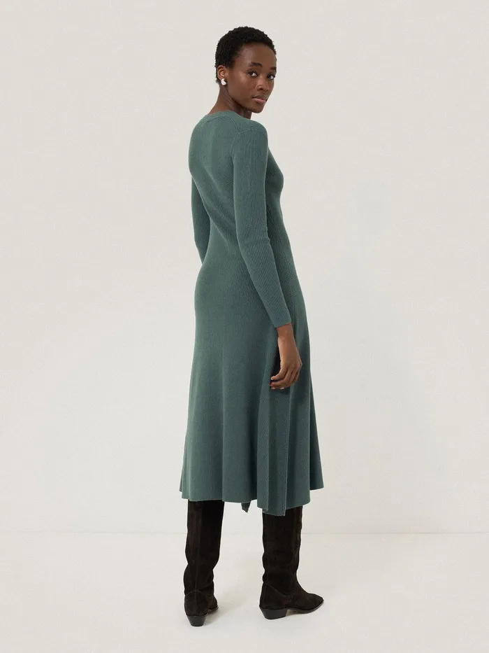 Women Braided Knit Dress Blue Jigsaw Dresses and Jumpsuits