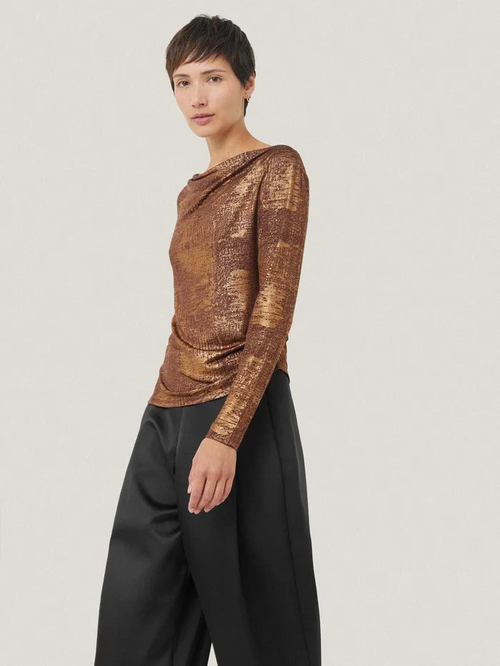 Women Brushed Bronze Cowl Top Bronze Jigsaw Party