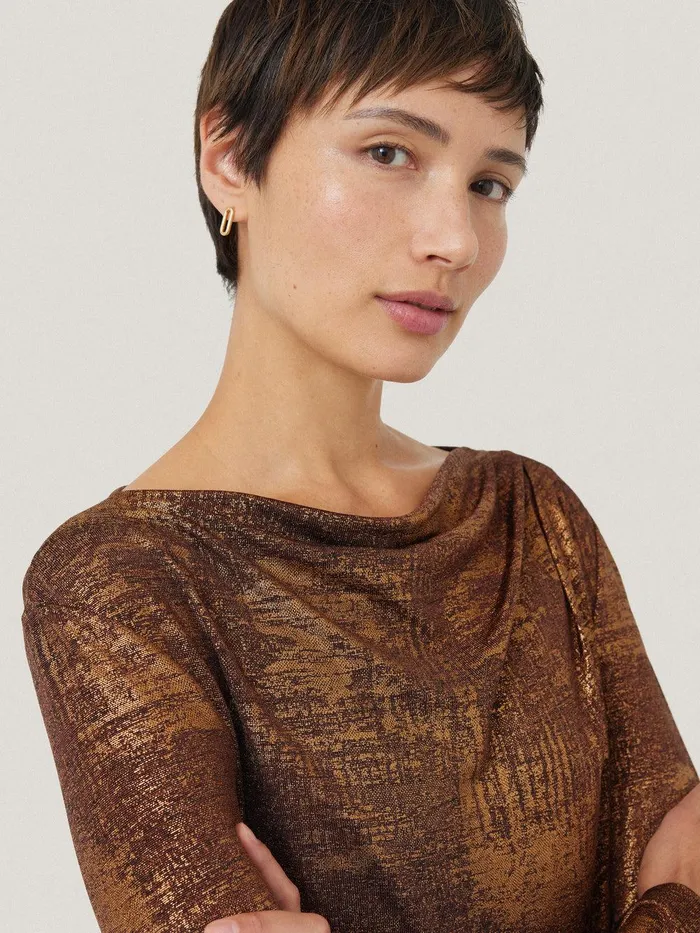 Women Brushed Bronze Cowl Top Bronze Jigsaw Party
