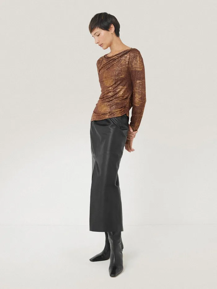 Women Brushed Bronze Cowl Top Bronze Jigsaw Party