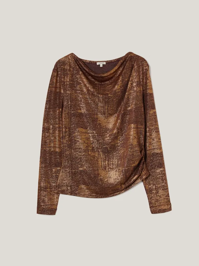 Women Brushed Bronze Cowl Top Bronze Jigsaw Party
