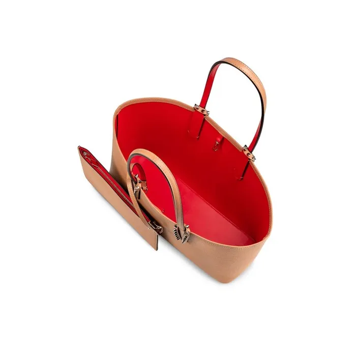 Women Cabata Small Tote Bag 8211 Calf Leather And Spikes 8211 Blush Christian Louboutin Totes