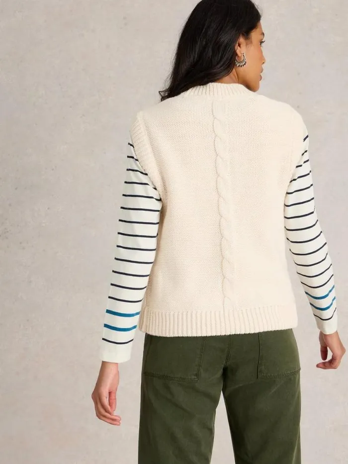 Women CABLE BUTTON THROUGH TANK Light Natural White Stuff Knitwear