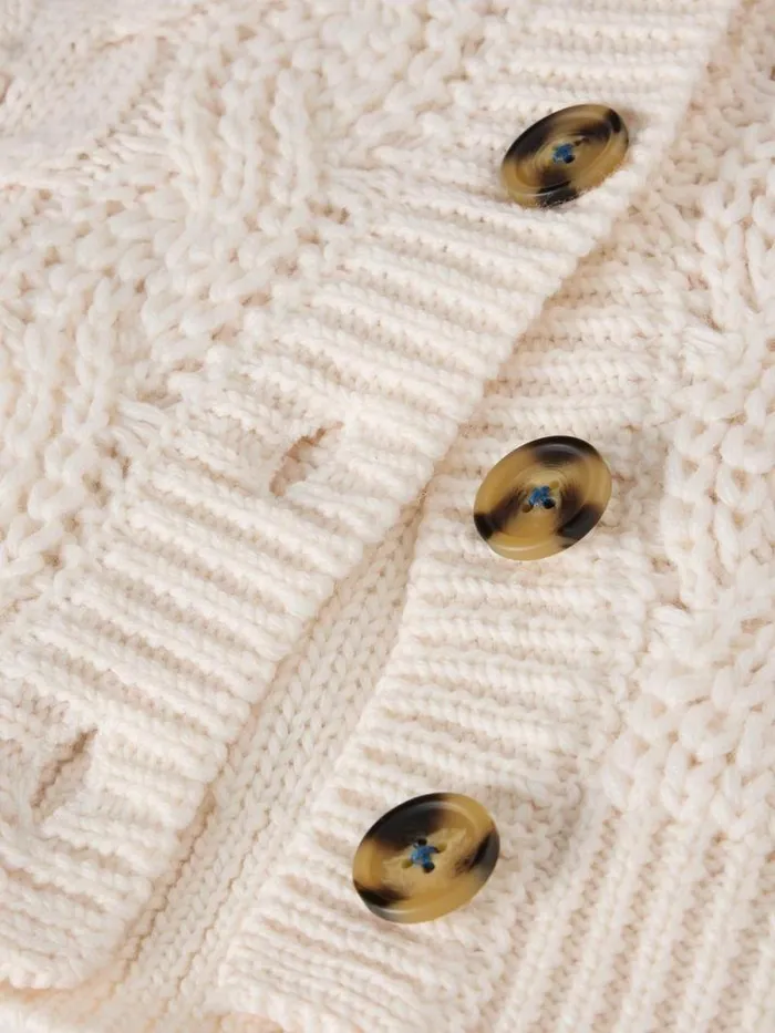 Women CABLE BUTTON THROUGH TANK Light Natural White Stuff Knitwear