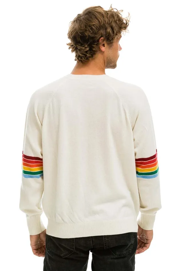Women Cashmere Aviator Nation RAINBOW STRIPE SLEEVE UNISEX CASHMERE LIGHT SWEATER 8211 VINTAGE WHITE Women Cashmere Aviator Nation RAINBOW STRIPE SLEEVE UNISEX CASHMERE LIGHT SWEATER 8211 VINTAGE WHITE