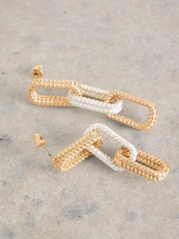 Women CHAIN LINK EARRING Mixed Metallic White Stuff Jewellery
