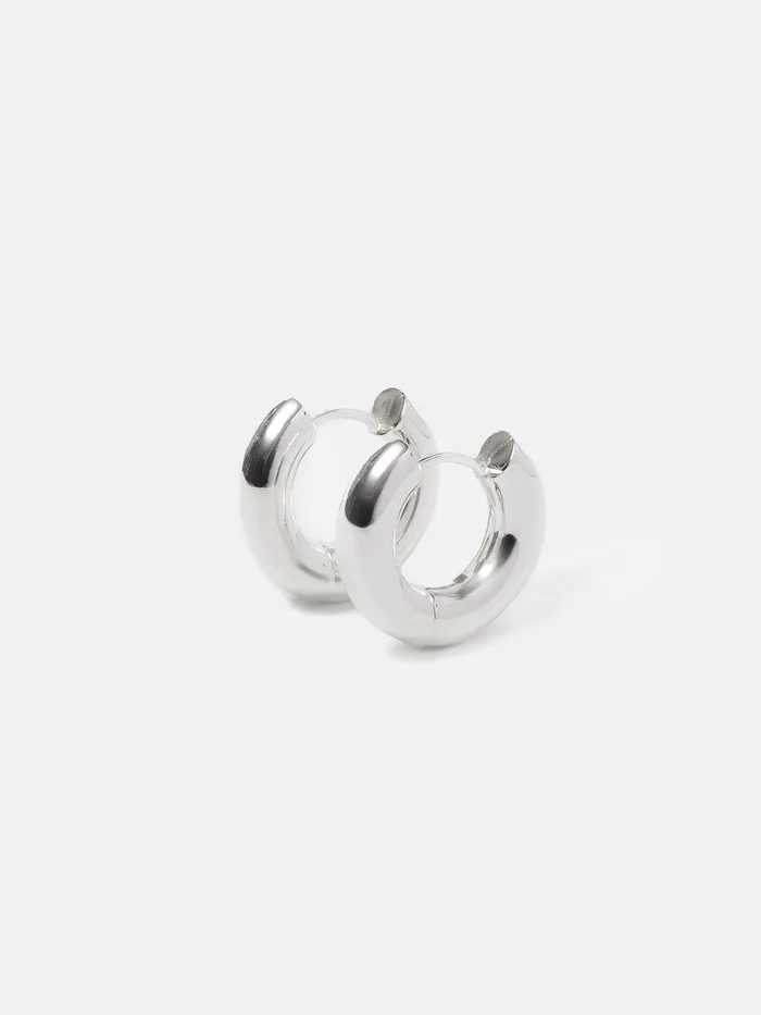 Women Chubby Hoop Earrings Silver Jigsaw Party