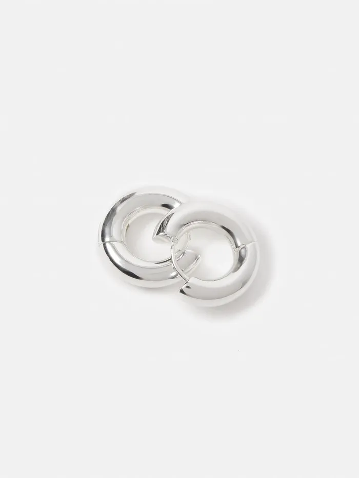 Women Chubby Hoop Earrings Silver Jigsaw Party
