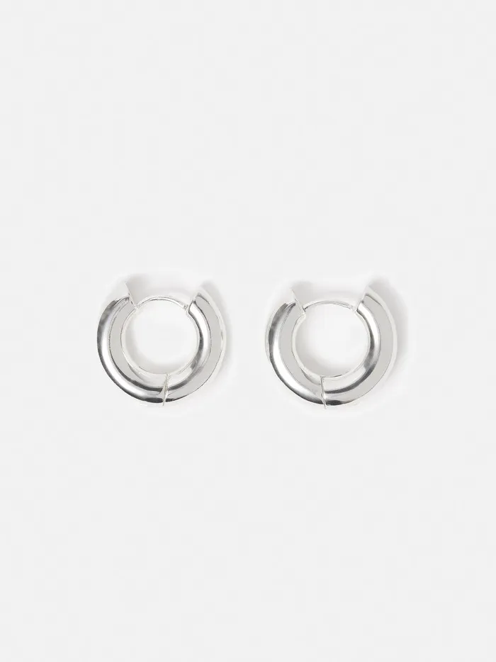 Women Chubby Hoop Earrings Silver Jigsaw Party