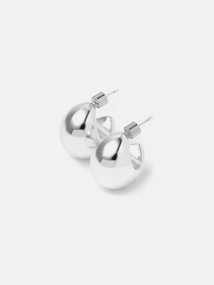 Women Chunky Dome Earrings Silver Jigsaw Party