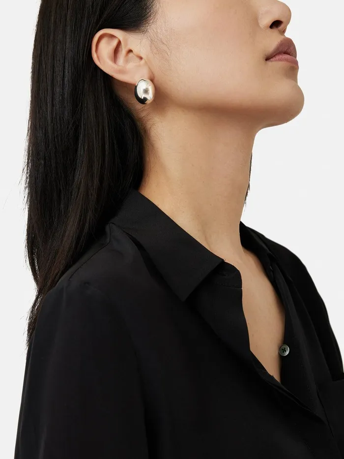 Women Chunky Dome Earrings Silver Jigsaw Party