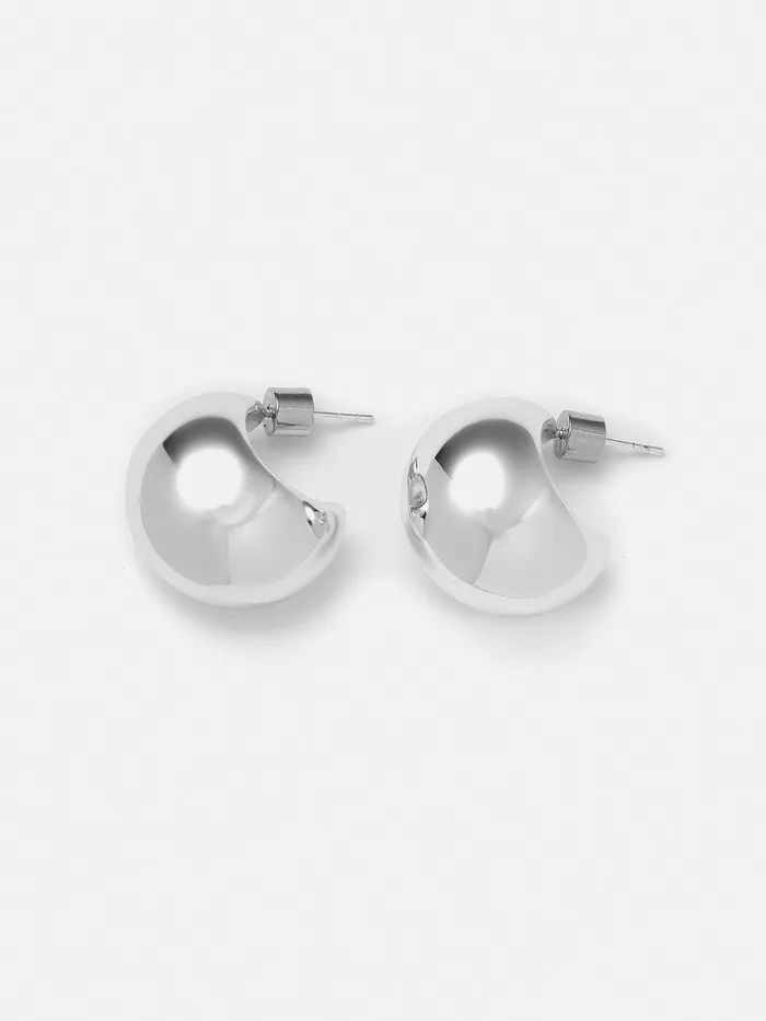 Women Chunky Dome Earrings Silver Jigsaw Party