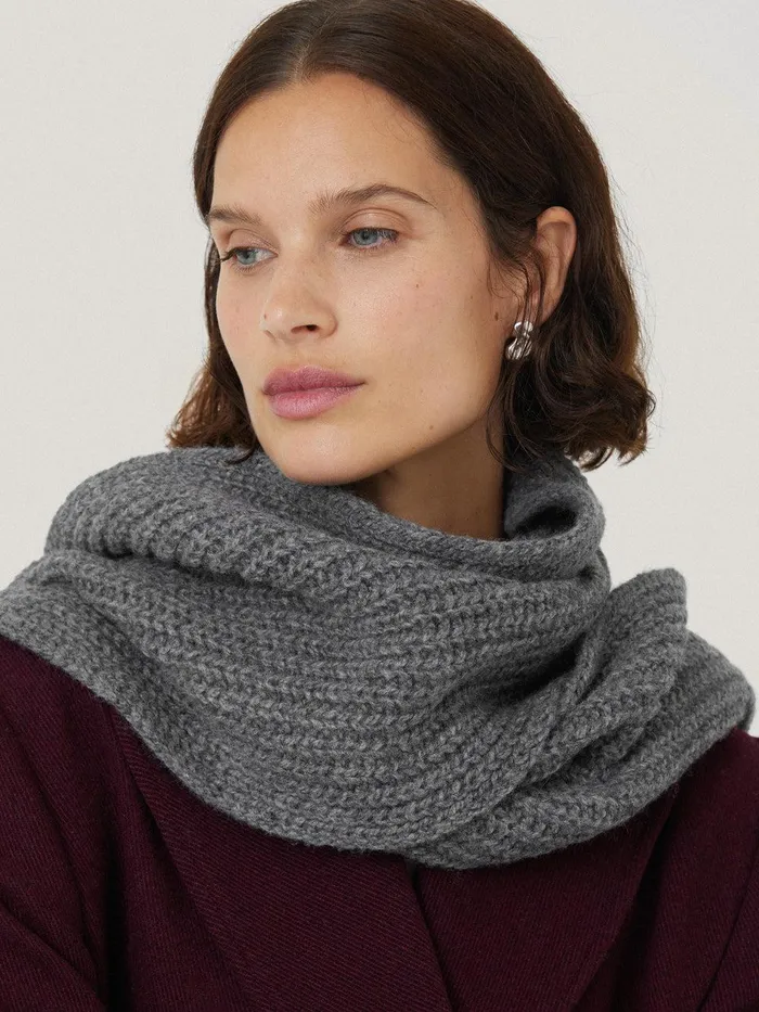 Women Chunky Fringed Scarf Grey Jigsaw Knitwear and Cashmere