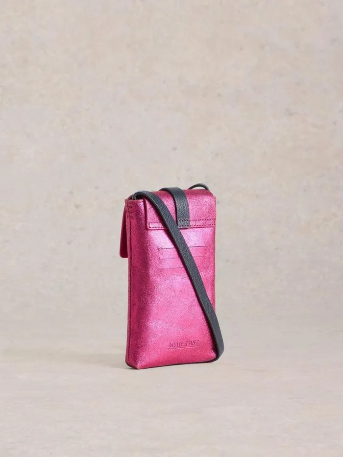 Women Clara Buckle Leather Phone Bag Coloured Metallic White Stuff Bags and Purses