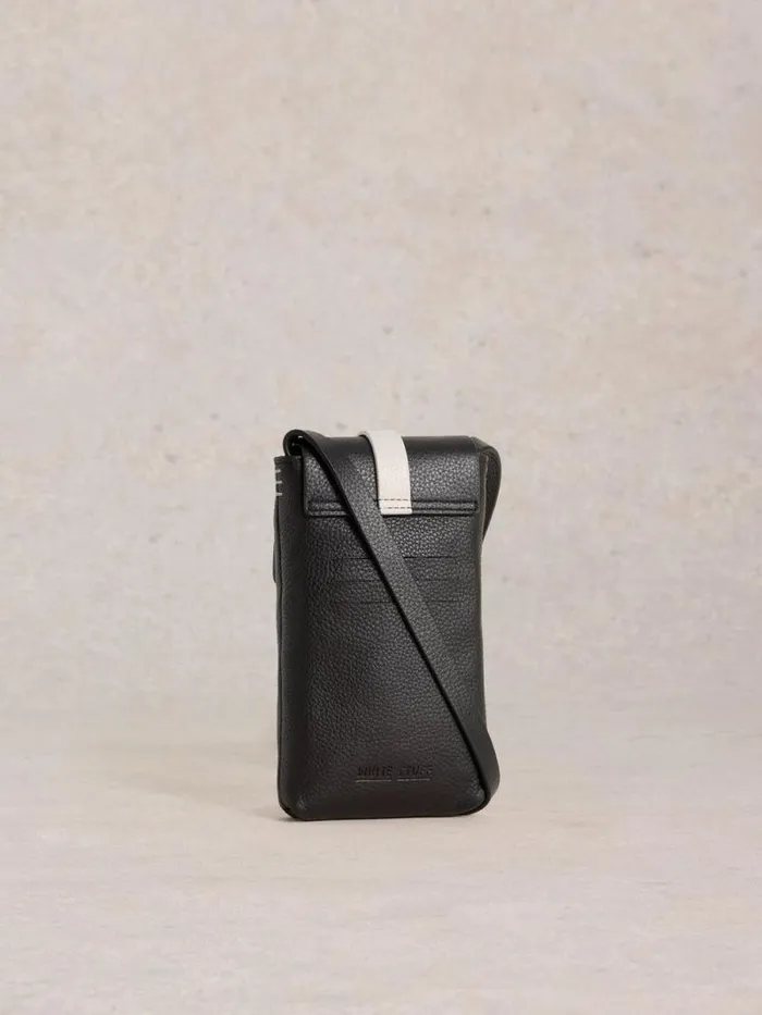 Women Clara Buckle Leather Phone Bag Pure Black White Stuff Bags and Purses Women Clara Buckle Leather Phone Bag Pure Black White Stuff Bags and Purses