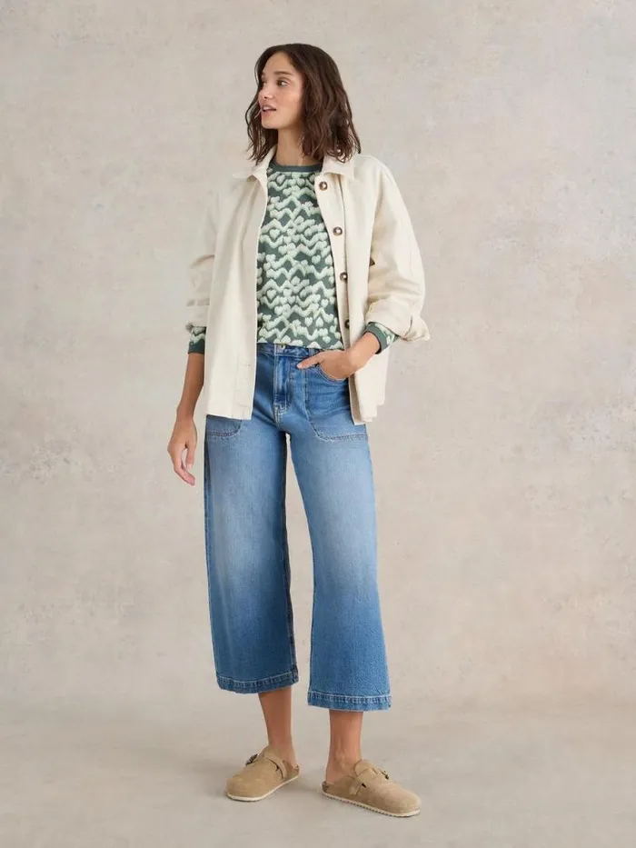 Women CLARA LONG SLEEVE TEE Teal Print White Stuff Tops and Tees