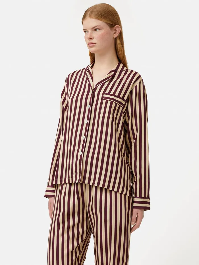 Women Classic Stripe Pyjama Burgundy Jigsaw Pyjamas and Loungewear