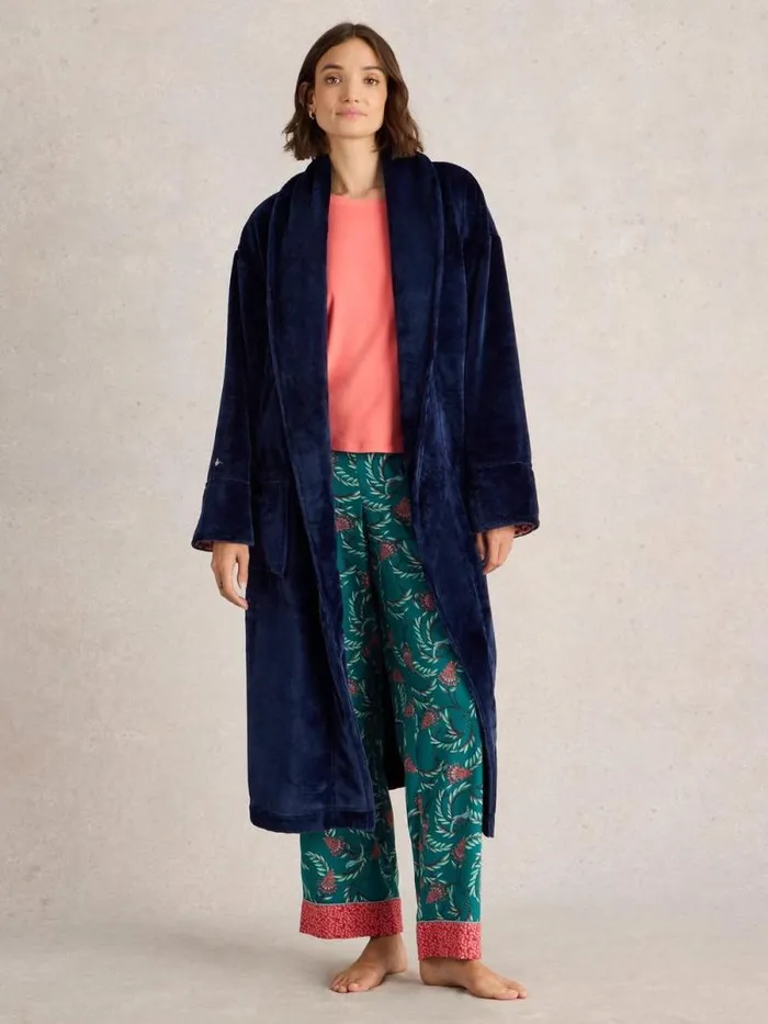 Women Clover Cosy Dressing Gown Dark Navy White Stuff Nightwear