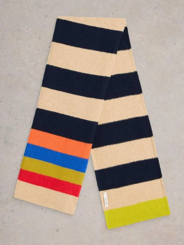 Women Colourblock Stripe Knit Scarf Navy Multi White Stuff Scarves