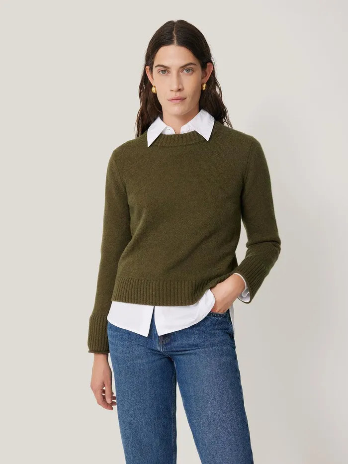 Women Compact Wool Cashmere Blend Jumper Khaki Jigsaw Knitwear and Cashmere