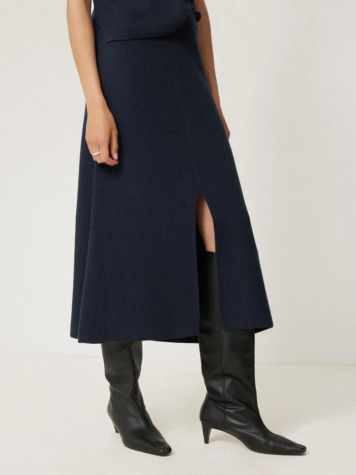 Women Cotton Blend Knitted Skirt Navy Jigsaw Skirts