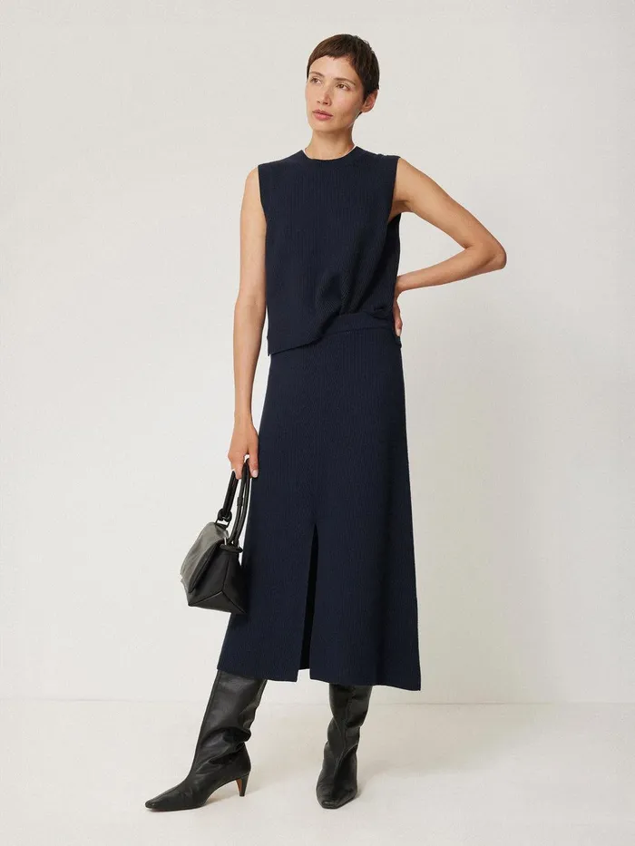 Women Cotton Blend Knitted Skirt Navy Jigsaw Skirts