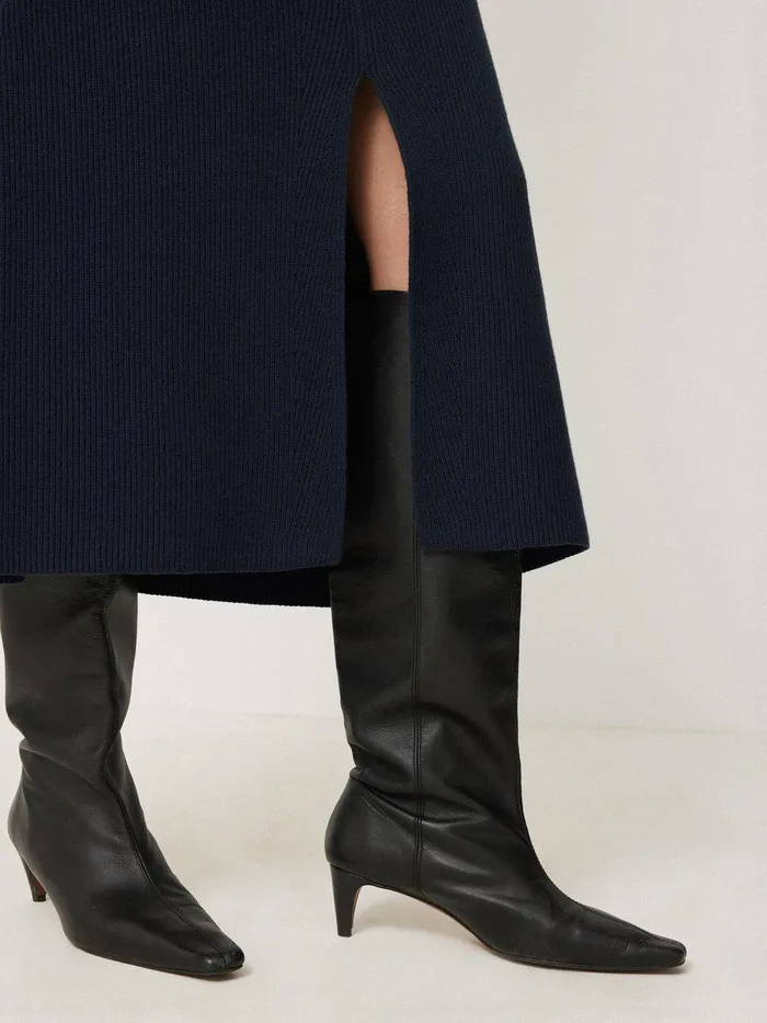 Women Cotton Blend Knitted Skirt Navy Jigsaw Skirts