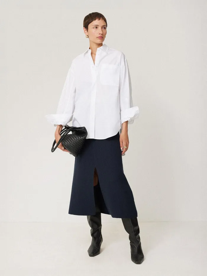 Women Cotton Blend Knitted Skirt Navy Jigsaw Skirts