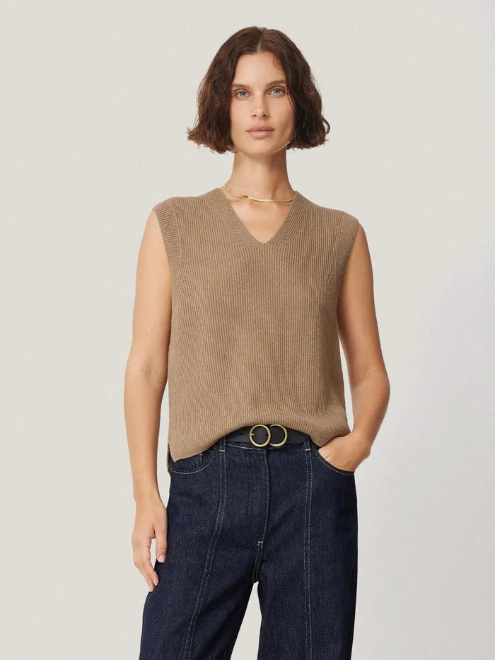 Women Cotton Blend V Neck Tank Neutral Jigsaw Knitwear and Cashmere