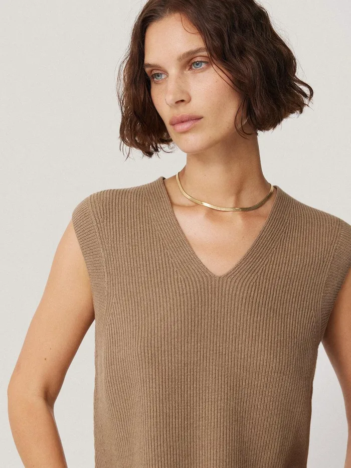 Women Cotton Blend V Neck Tank Neutral Jigsaw Knitwear and Cashmere
