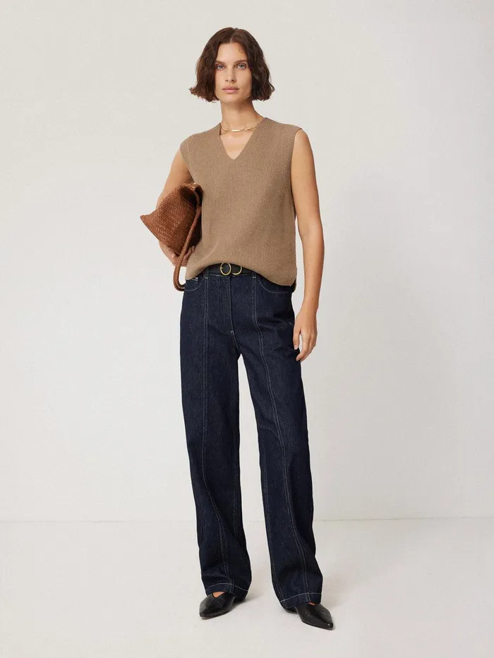 Women Cotton Blend V Neck Tank Neutral Jigsaw Knitwear and Cashmere