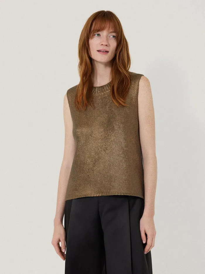 Women Cotton Metallic Crew Tank Gold Jigsaw Party