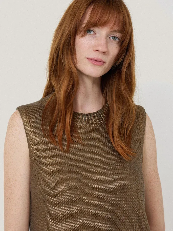 Women Cotton Metallic Crew Tank Gold Jigsaw Party