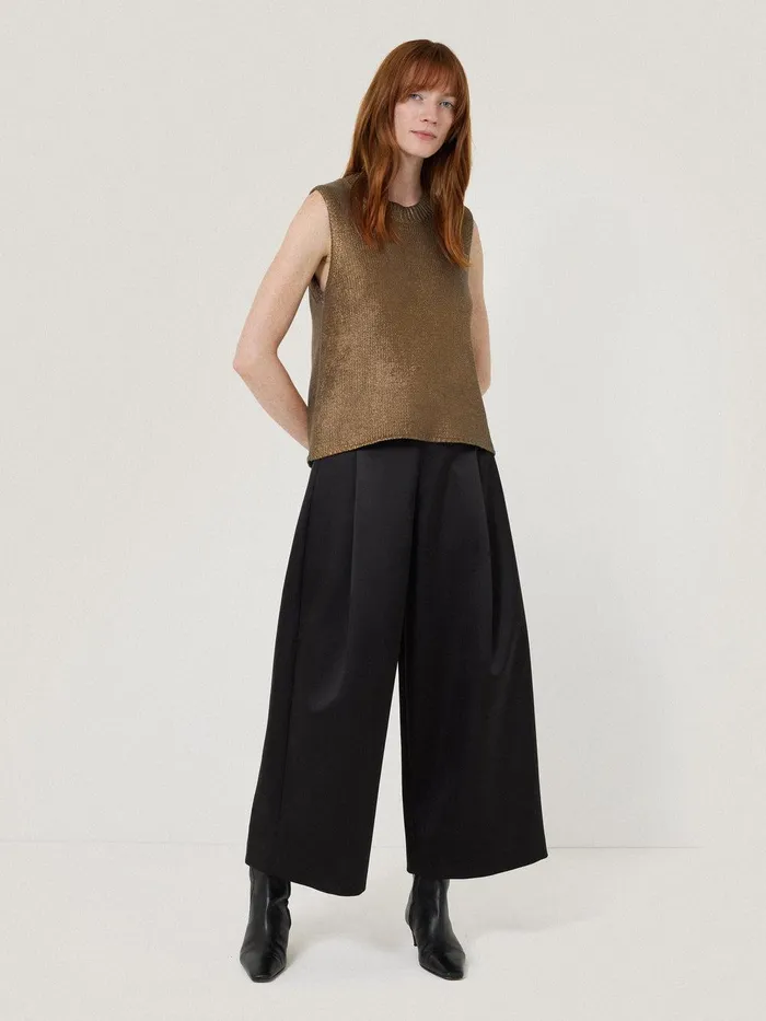 Women Cotton Metallic Crew Tank Gold Jigsaw Party