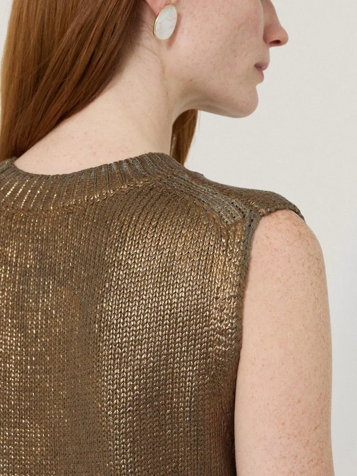 Women Cotton Metallic Crew Tank Gold Jigsaw Party