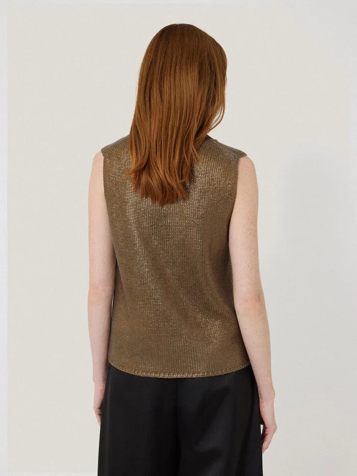 Women Cotton Metallic Crew Tank Gold Jigsaw Party