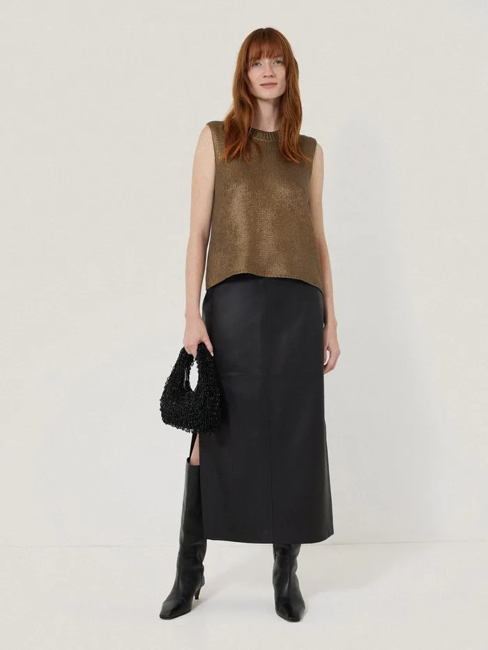Women Cotton Metallic Crew Tank Gold Jigsaw Party