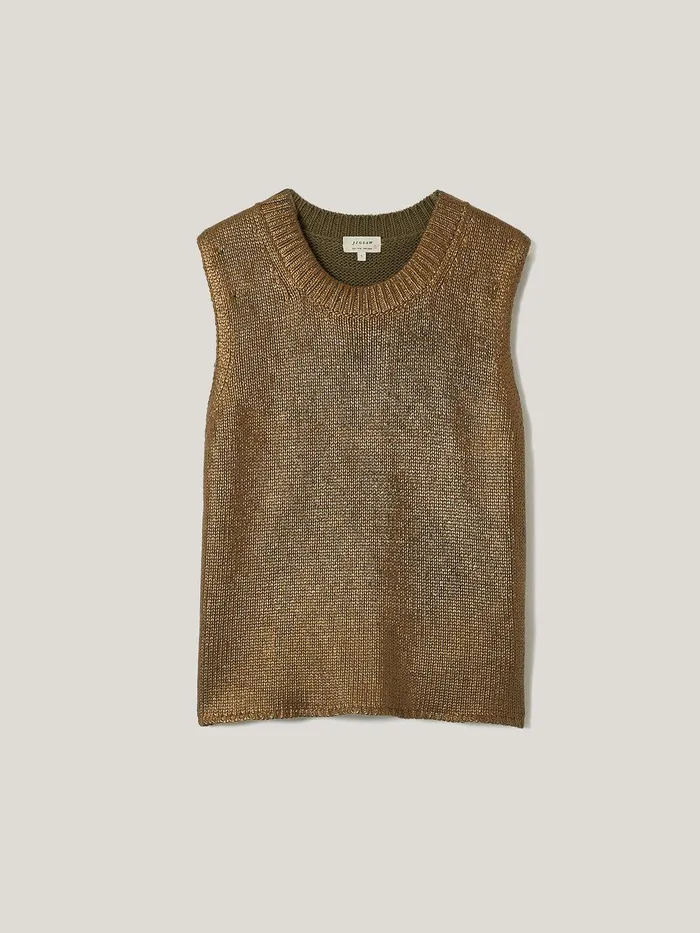 Women Cotton Metallic Crew Tank Gold Jigsaw Party
