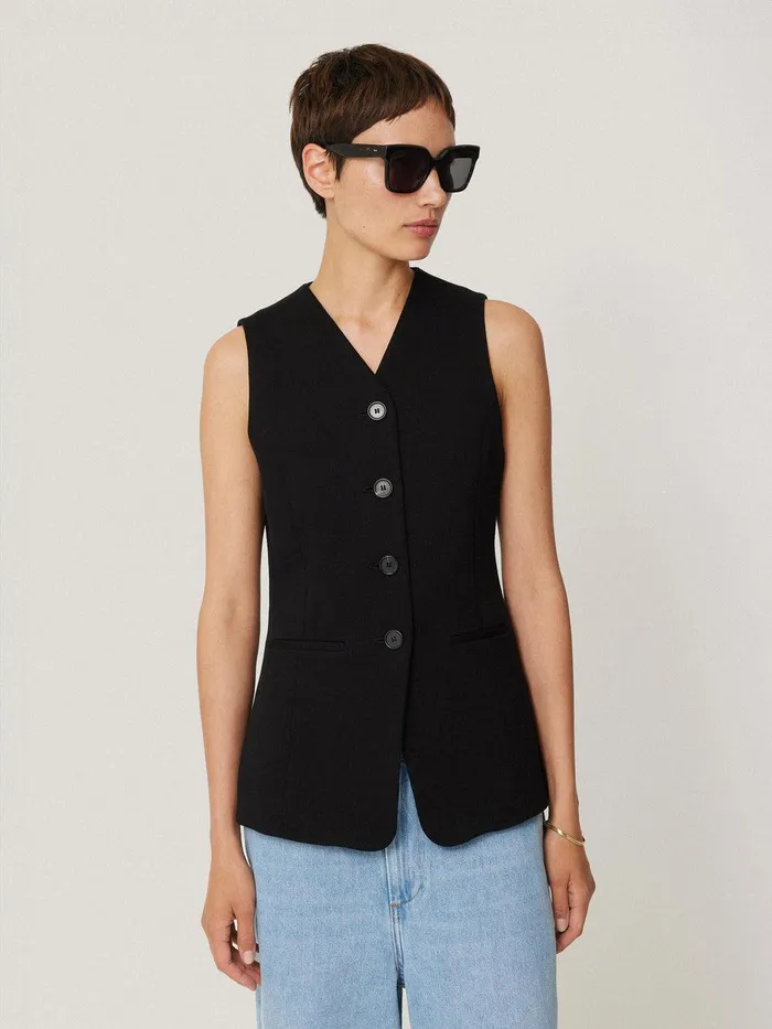 Women Crepe Ponte Jersey Waistcoat Black Jigsaw Party