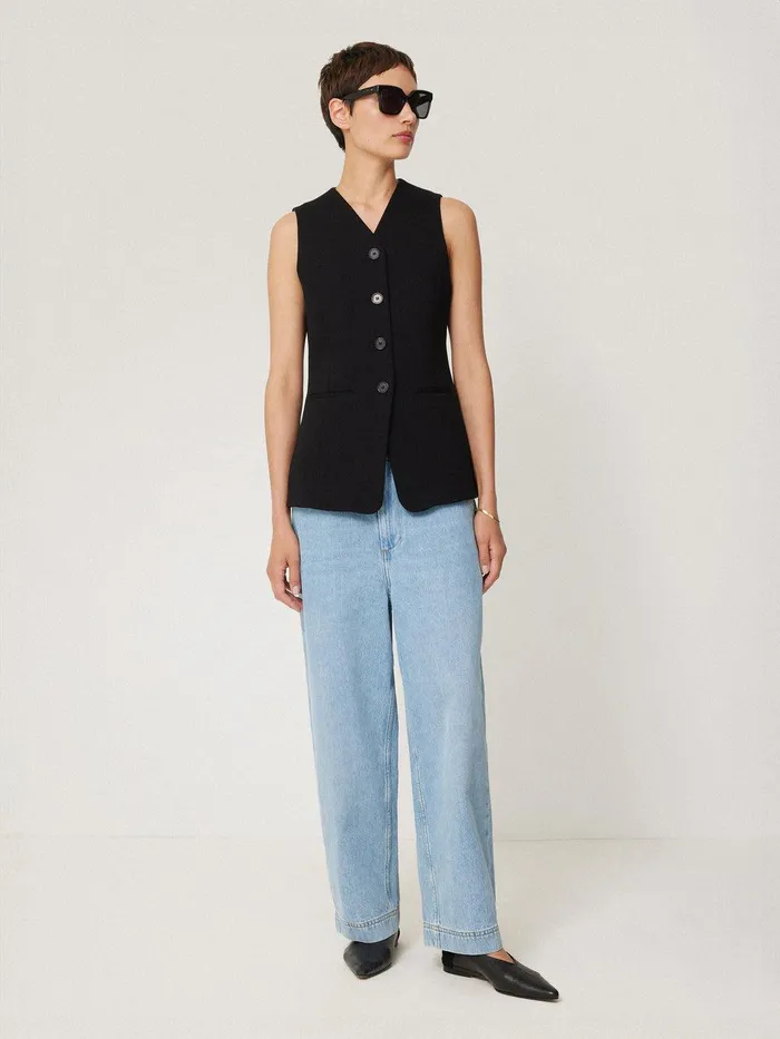 Women Crepe Ponte Jersey Waistcoat Black Jigsaw Party