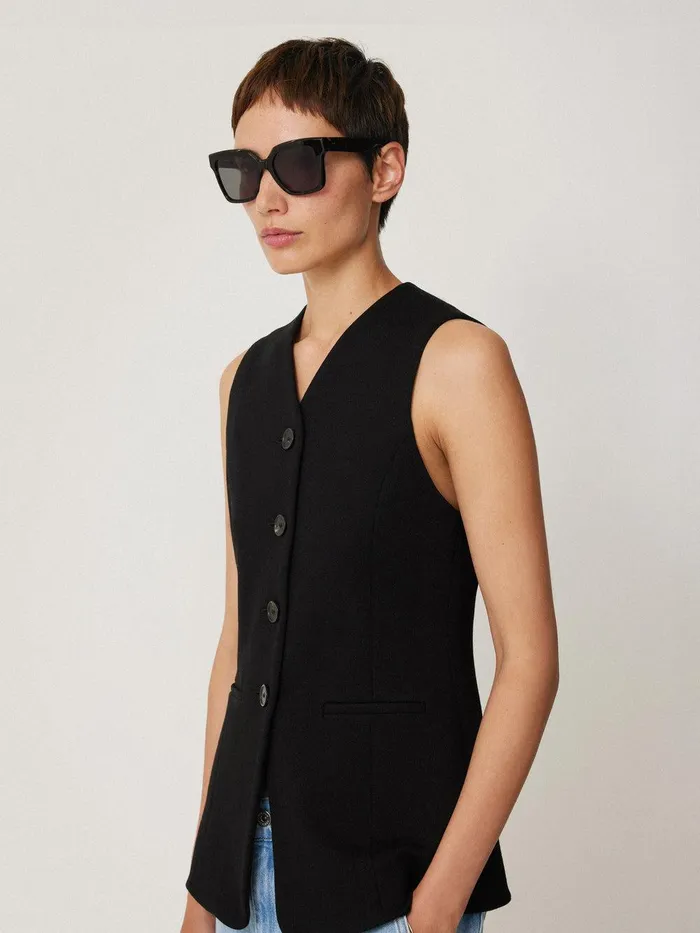 Women Crepe Ponte Jersey Waistcoat Black Jigsaw Party