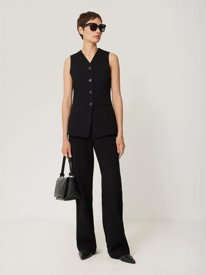 Women Crepe Ponte Jersey Waistcoat Black Jigsaw Party