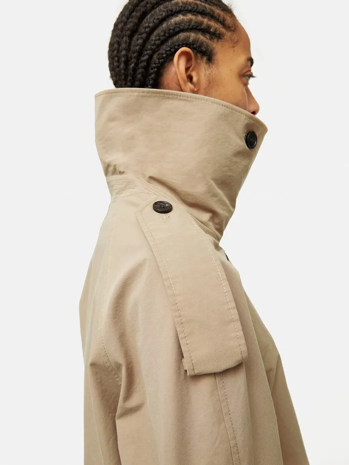 Women Cropped Cotton Trench Jacket Stone Jigsaw Coats and Jackets